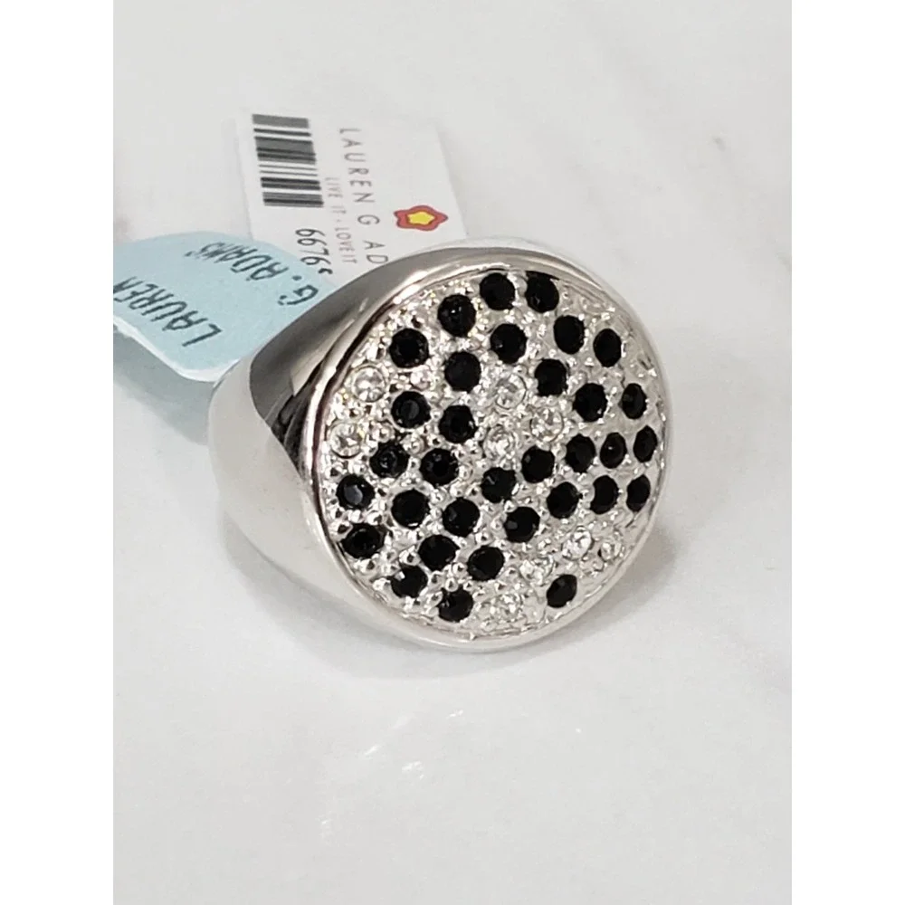NEW LAUREN G ADAMS circle black white round art deco cluster pave ring cocktail